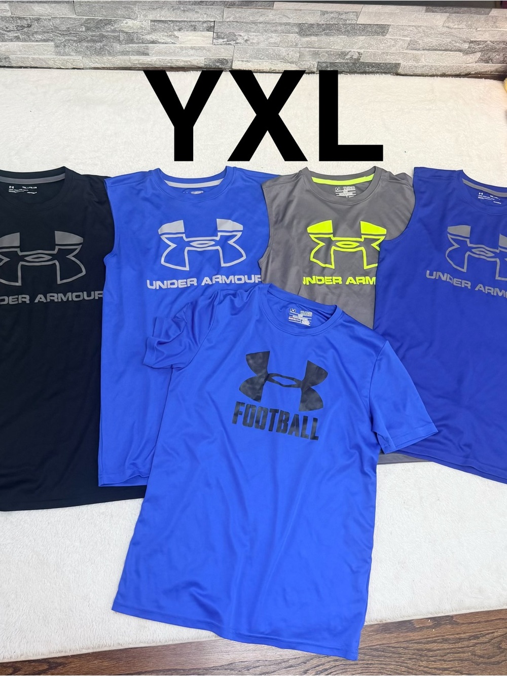 Under Armour YXL Performance Tee Bundle in Black, Royal Blue, Gray, Neon Yellow
